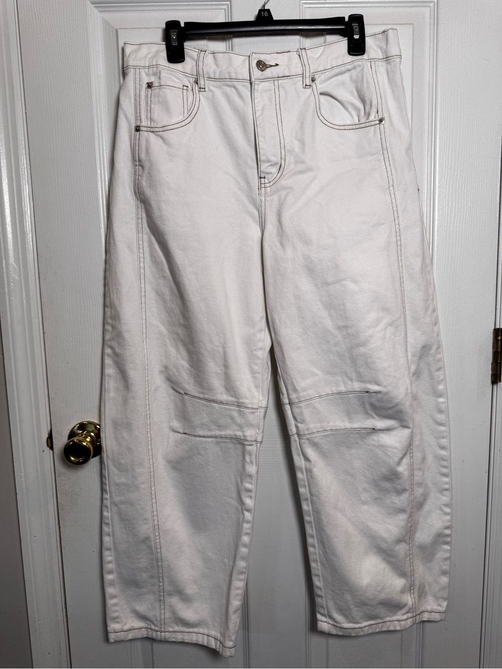 Aaron & Amber White Utility Barrel Jeans Carpenter Wide Leg Pants Large